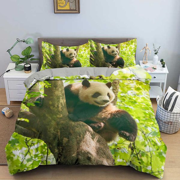 Juegos de ropa de cama Juego de cama de Panda con estampado 3D de animales, funda nórdica doble, tamaño doble, funda de cama 2/3 Uds.