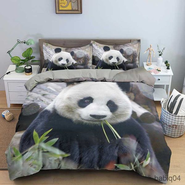 Juegos de ropa de cama Juego de cama Panda con estampado 3D de animales, funda nórdica doble, tamaño doble, funda de cama 2/3 Uds R230901