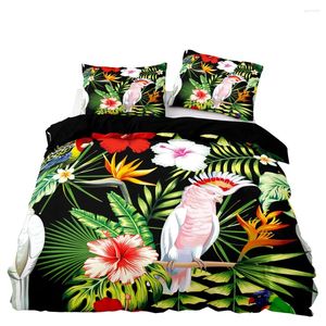 Ensembles de literie de style pastoral de la couverture de couette de qualité avec taie d'oreiller fleurs colorées et perroquet blanc imprimer des textiles