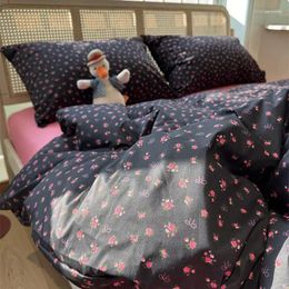 Ensemble de literie Style pastoral Fleurs lits de lit de couette florale rose Couperon Girls avec taquet de taquets