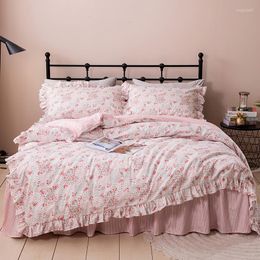 Ensembles de literie Style Pastoral Volants Ensemble De Style Jupe Frais Floral Princesse Pur Coton Ropa De Cama Couvre Lit Housse De Couette