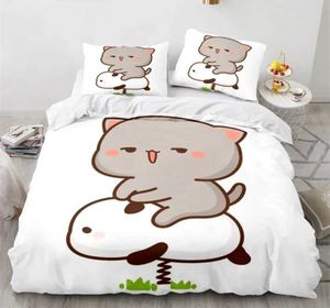 Ensemble de literie Peach Cat Ciwilt Cover Set 3pcs Goma Goma Cats Cats Duvet Infantil Lits de lit Single Double Queen King Size H240521 0U5K