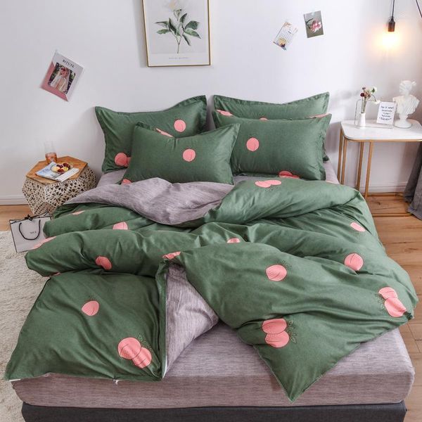 Juegos de cama Melocotón Fruta Verde Gris Patrón Juego de funda de cama Niño Edredón Adulto Niño Sábanas y fundas de almohada Edredón 61070