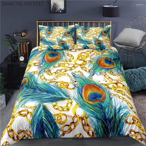 Ensembles de literie PEACOCK 3D PRIMED SETT COVERS COVERS PLAIRES POURTUCES COURROCHES LIGNE LIT LIEN 05