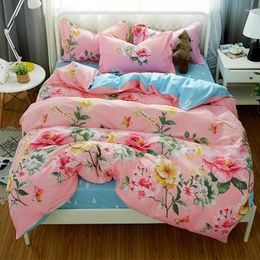 Ensemble de literie fleur de pivoine bleu rose ensemble de style chinois couette couette de couleur solide toit de lit de lit de lit de lit élégant