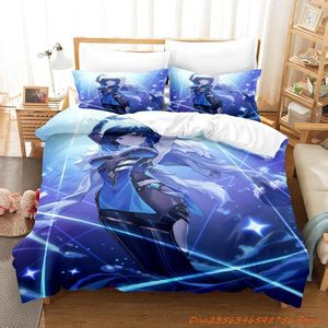 Ensembles de literie jeu de personnalité Yelan Genshin Impact ensemble dessin animé Anime trois pièces adulte enfant chambre housse de couette 3D Kawaii