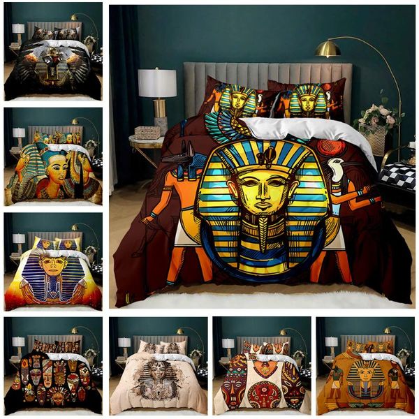 Ensembles de literie Pharaon King Size 3D Égypte ancienne Tribu Décor Ensemble de housse de couette pour femmes adultes Garçon Pyramide égyptienne Housse de couetteBeddingBeddi