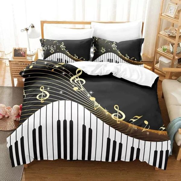 Juegos de ropa de cama de guitarra de piano de guitarra 3D impresa instrumento de instrumentos dórdico de la cama doble rey doble edredón de la cama textil