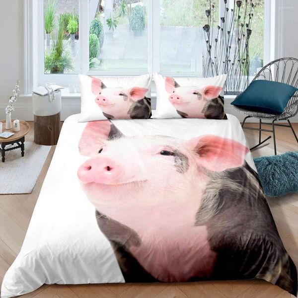 Ensembles de literie cochon housse de couette ensemble mignon King Size Zoo couette heureux Animal de ferme couette avec fermeture à glissière pour enfant