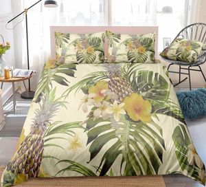 Beddengoed sets ananas set fruit quilt deksel groene palmbladeren dekbed koning dropship home textiel tropische gele bloemen