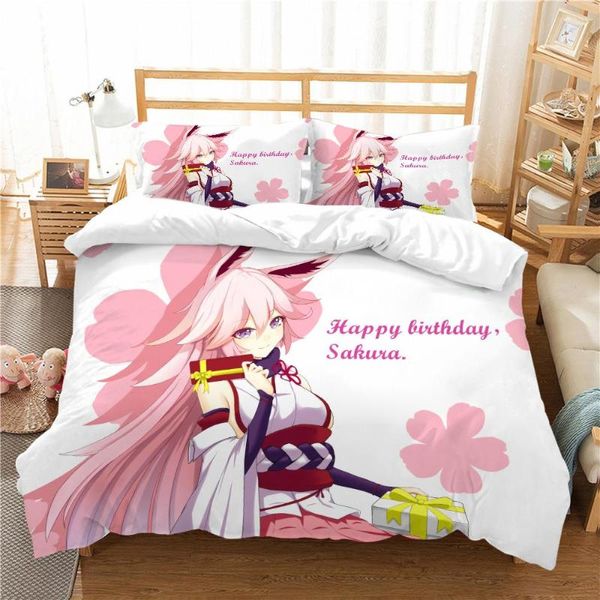 Ensembles de literie rose Anime Tokisaki Kurumi housse de couette impression 3D Kawaii Sexy filles ensemble taies d'oreiller couette literie couvre-lit de luxe