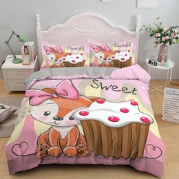 Ensembles de literie Rose Dessin animé Toutes sortes d'animaux Housse de couette Kawaii Panda Modèle Filles Faune Polyester Couette Décoration de Chambre