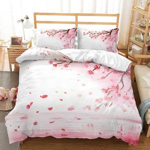 Juegos de cama Funda nórdica floral rosa Juego de cama con tema de flores de cerezo Funda de edredón romántica de primavera para colcha para niña R230901