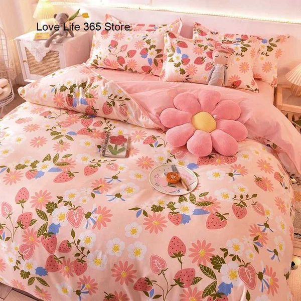 Juegos de cama Juegos de cama de corazones rosados, Sábana encantadora, funda nórdica, ropa de cama suave doble individual para niñas y adultos