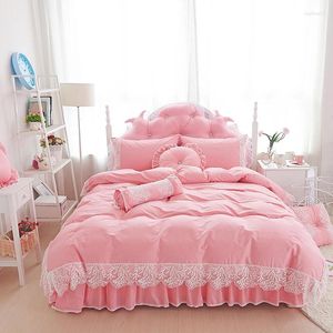 Ensembles de literie en dentelle rose Princesse en couette couvre-lit de lit de lit de lit de lit de lit de lit de couleur de couleur unie en coton