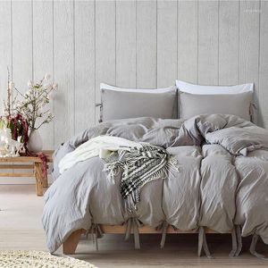 Ensembles de literie Housse de couette et taies d'oreiller roses sans draps Couleur unie Maison À Lacets Ensemble King Size