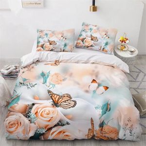 Beddengoed sets roze rozen bloemen bloem vlinder quilt 3 stks king full size dekbed deksel linnen set voor sprei voor een kind 200x200 240x220