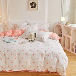 Beddengoed sets roze set kindermeisjes schattig bedblad zacht dekbedoverdek linnen 2 personen twin king size dubbele home textiel