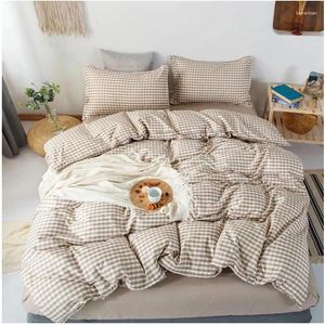 Beddengoed sets plaid quilt cover 220x240 bruine kussensloop 4 -delige 150x200 dekenbladen extra groot