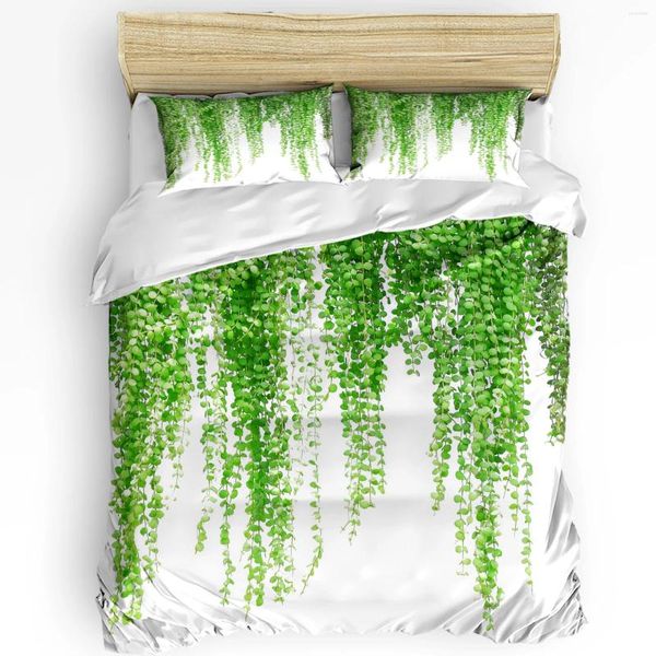 Conjuntos de ropa de cama Planta Verde Hojas de ratán Impreso Confort Funda nórdica Funda de almohada Funda de almohada Textiles para el hogar Edredón Niño Niño Adolescente Chica 3 piezas Set