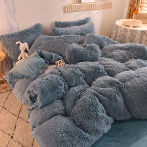 Ensembles de literie Peluche moelleuse housse de couette drap de lit taie d'oreiller luxe Ultra canapé Shaggy cristal velours literie couette housse de couette ensemble 5 pièces 231114