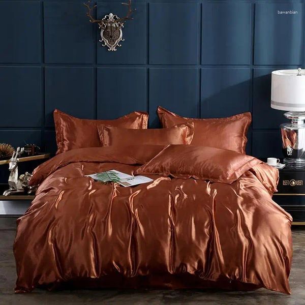 Ensembles de literie Polyester Couleur solide Textiles de maison de couette adulte draps de lit et taire d'oreiller 4pcs grande taille 220x240cm