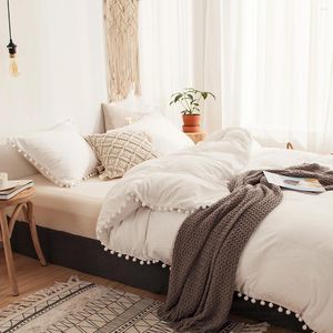 Ensembles de literie Pom Fringe Housse de couette Naturel Ultra SOFE Ensemble de coton lavé Style moderne Couette avec fermeture à glissière