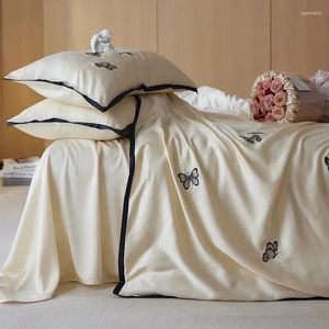 Beddengoed sets premium elegante vlinder borduurwerkset Franse romantische natuur zachte zijdeachtige lyocell dekbedoverkap bed blad kussencases