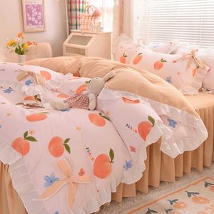 Beddengoed sets Prinses stijl bed vierdelige set Koreaans beddengoed dekbedovertrek driedelige strik dekbedovertrek meisjesstijl vierdelige slaapkamerset