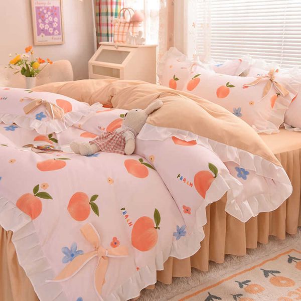 Juegos de ropa de cama Juego de cuatro piezas de cama estilo princesa Ropa de cama coreana Funda de edredón Funda de edredón con lazo de tres piezas Juego de dormitorio de cuatro piezas estilo niña