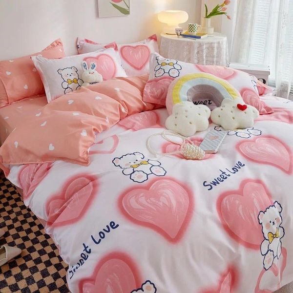 Conjuntos de ropa de cama Princesa Estilo Pink Lino Lino Ins Hoja Edredón Cubierta Tamaño Niños y niñas Dormitorio decorativo