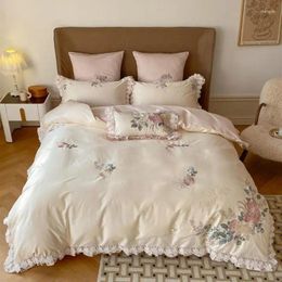 Sets de ropa de cama Bordado de rosa de estilo Princess 100 Conteo de cables de algodón puro
