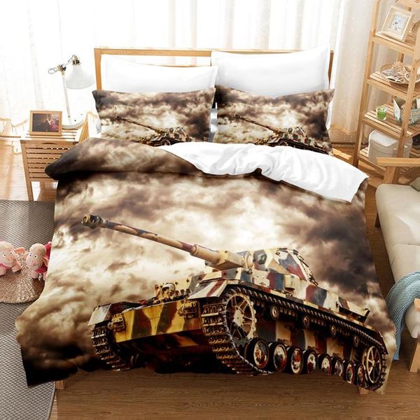 Conjuntos de ropa de cama impresos Retro Style Tank Vivet Cover For Men Boy Boy Teen Kid War Times Fireworks Full Microfibra Quilt