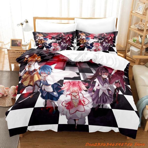 Ensembles de literie Puella Magi Madoka Magica ensemble dessin animé trois pièces adulte enfant chambre housse de couette fille mignonne toute saison