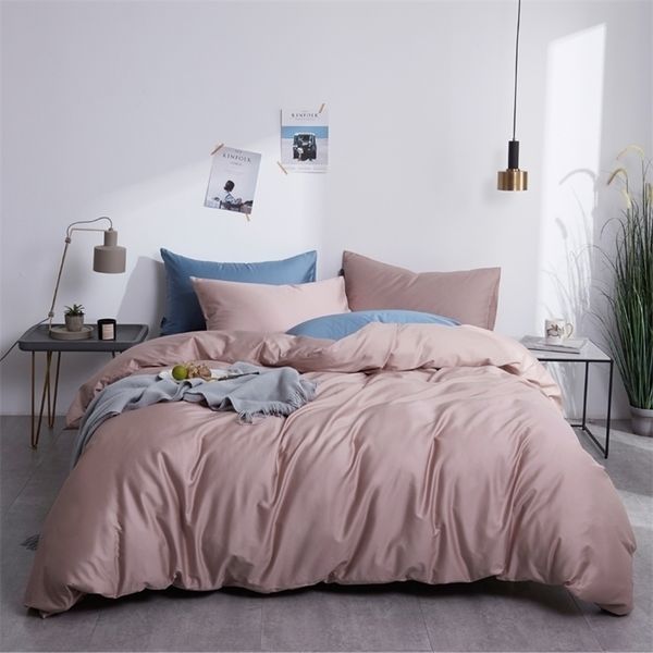 Ensembles de literie Pur coton égyptien Couleur unie Housse de couette réversible Twin Queen King Size 356 pièces avec drap de lit taie d'oreiller 220922