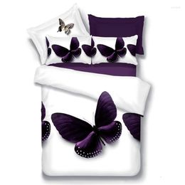 Ensembles de literie violet 3d papillon ensemble Super doux fond blanc pur couverture de lit 4 pièces Roses Jacquard couette 985R