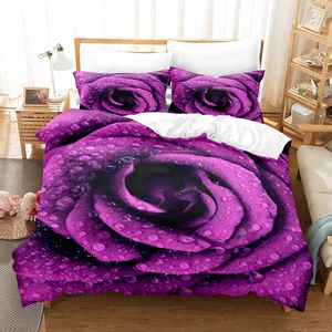 Ensembles de literie Ensemble de housse de couette violet imprimé floral motif fleurs aquarelle Ultra doux roi reine pleine taille double couette simple 230919