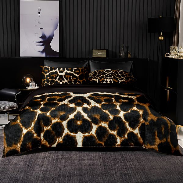 Juegos de cama Juego de cama de calidad Funda nórdica con estampado de leopardo salvaje con funda de almohada Ultra suave y de fácil cuidado para King Queen Size 230625