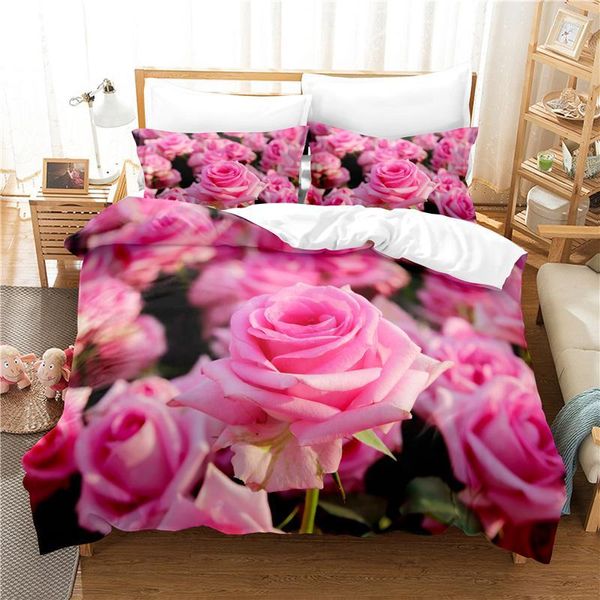 Conjuntos de ropa de cama Calidad Ropa De Cama Rosa Regalo del día de San Valentín Juego de dormitorio Funda nórdica Fundas de almohada Ropa de cama de doble tamaño