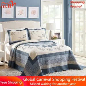 Beddengoed sets Koningin Spreien voor Bed Cover Charlotte Sprei Blauw Dekbedden Paar Quilt de Dubbele Plaid Covers Thuis 231115