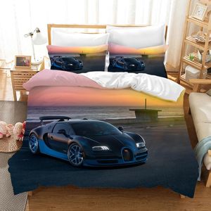 Ensembles de literie Racing Car Sports Cool Gold Boy Sunset Kids Quilt Durex Full Twin King Size 3Pcs Housse de couette Ensemble de linge Couvre-lit 240x220