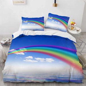 Beddengoedsets Rainbow King Queen Dekbedovertrek Paars Cloud Sky Beddengoedset voor kinderen Tieners Volwassenen Girly Kleurrijk 2/3 stuks Polyester dekbedovertrek