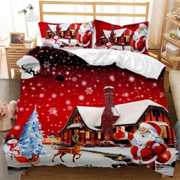 Ensembles de literie Housse de couette de Noël rouge Père Noël Bonhomme de neige Twin King Set Microfibre 23pcs Cartoon Couette avec taies d'oreiller 221205