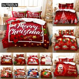 Ensembles de literie Ensemble de housse de couette de Noël rouge King Queen Size pour linge de lit double simple couette couette taie d'oreiller 3D Full Twin 3 pièces 2 pièces 231027