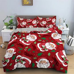 Ensembles de literie Thème de Noël rouge Housse de couette Dessin animé Père Noël Ensemble Enfants Garçons Filles Cadeaux adultes Joyeuses vacances Ambiance Décor de chambre 231122