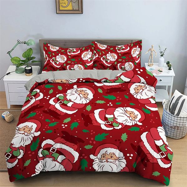 Conjuntos de ropa de cama Tema navideño rojo Funda nórdica Conjunto de dibujos animados de Papá Noel Niños Niños Niñas Regalos para adultos Felices fiestas Atmósfera Decoración de la habitación 231122