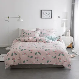 Juegos de cama con estampado de fruta roja 300TC Cotton 4pcs set (78.7 90.5 "Cubierta nórdica Casa de almohada de hoja plana)