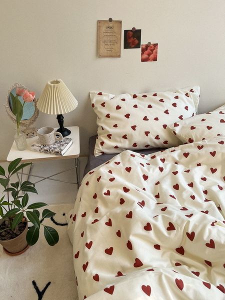 Ensembles de literie Red Love Patter 100% coton fille HomeTextile housse de couette et drap housse de couette doux luxe ensemble de literie Ins Fashion 230827