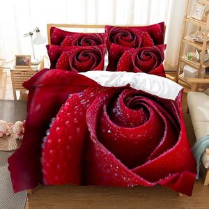 Ensembles de literie Ensemble de literie Rose Rouge Couette/Housse de Couette 3D Double Double Jumeau Simple 3/2 pièces Housse de Couette