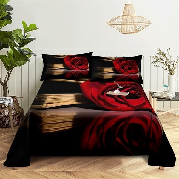 Conjuntos de ropa de cama Juego de cama floral de rosa roja King Queen Funda nórdica con estampado de flores de microfibra para niña adolescente Decoración romántica del dormitorio del día de San Valentín 220924